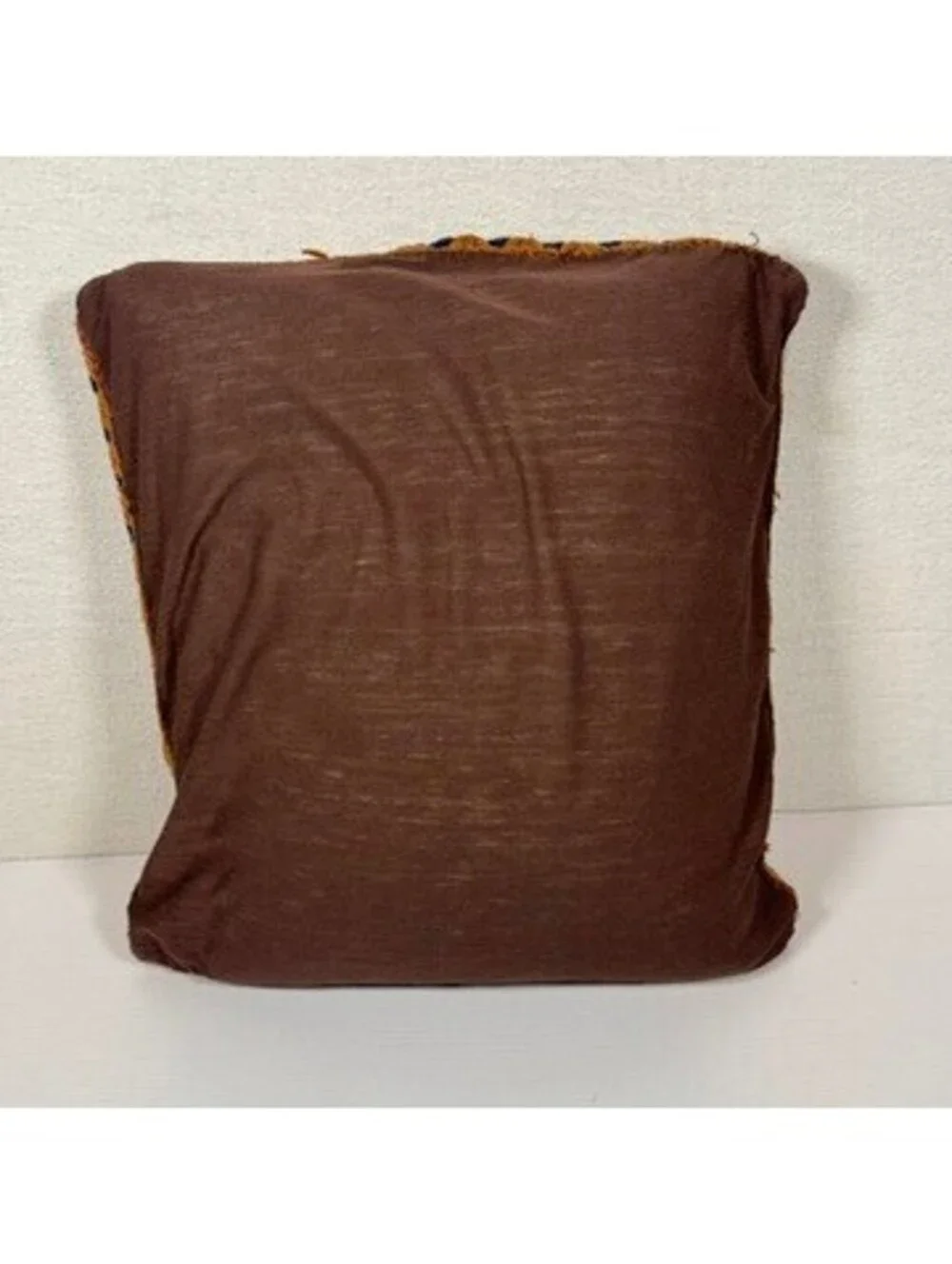 Handmade Multicolor Crochet Granny Square Pillow Brown Fabric Back 12x12 Inches